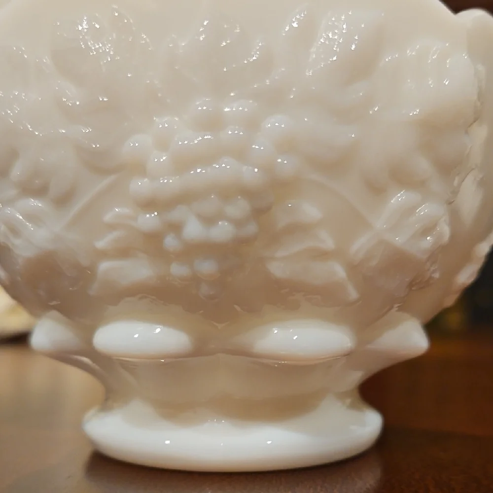 Westmoreland Milk Glass Paneled Grape & Vine Small Bowl Trinket Dish